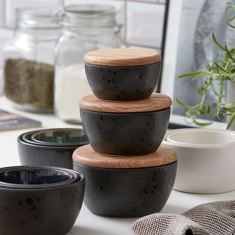 Bitz Living Stoneware Bowl With Lid Set 3 Pcs Black, Green